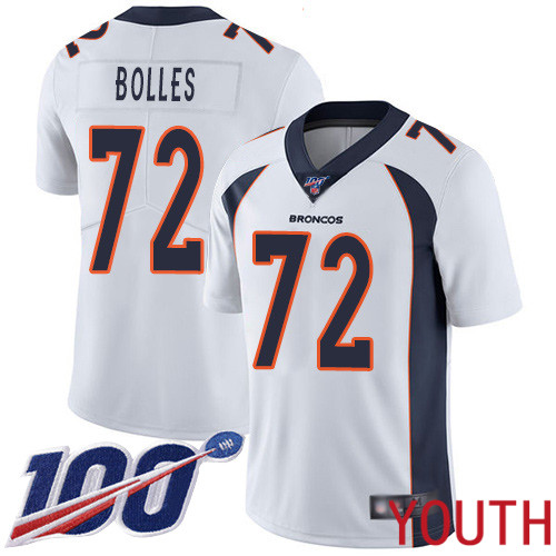 Youth Denver Broncos #72 Garett Bolles White Vapor Untouchable Limited Player 100th Season Football NFL Jersey->youth nfl jersey->Youth Jersey